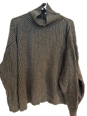 Wool Blend Chevignon Womens XL Turtle Neck Knit Sweater Oversized Slouchy Gray